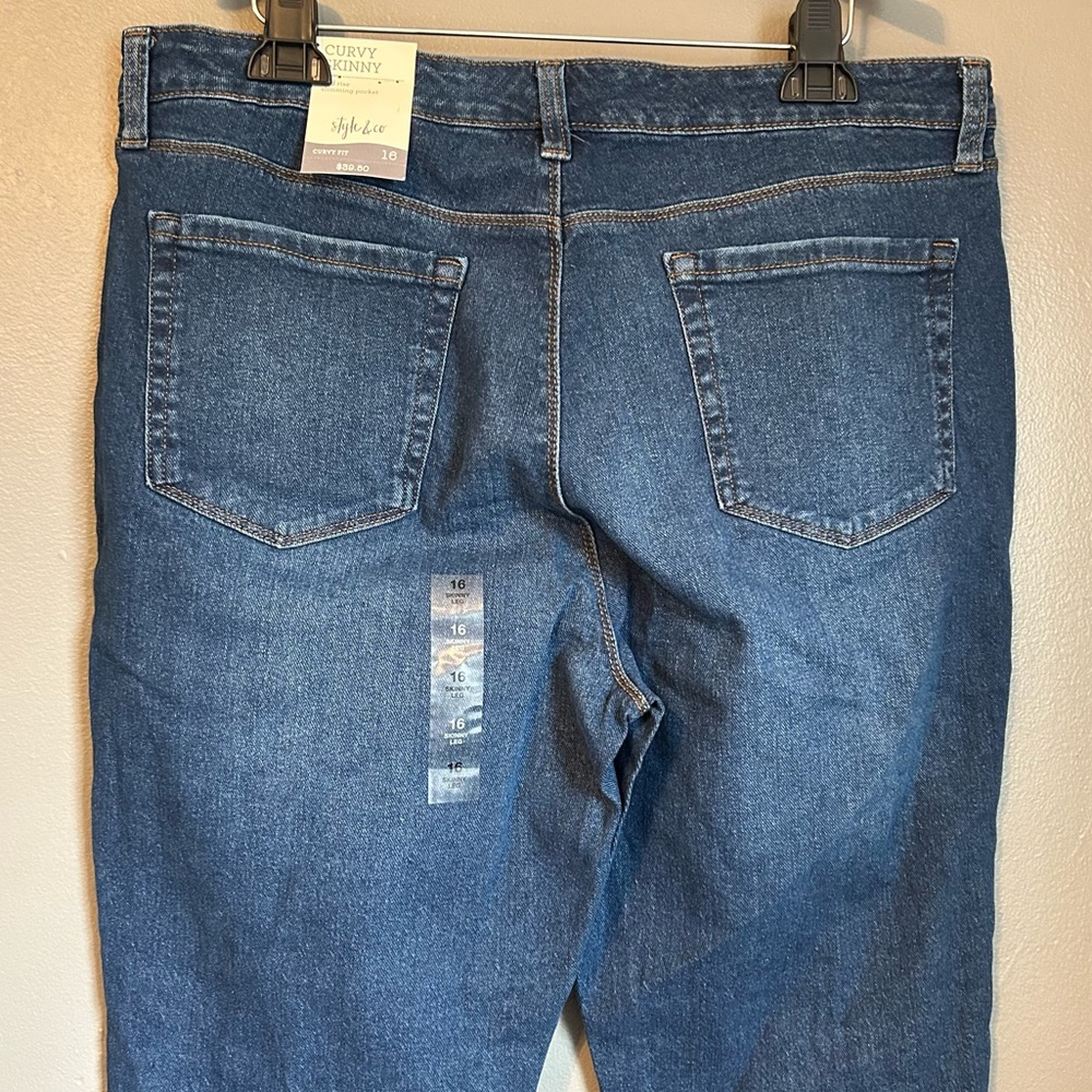 NWT Style & Co 16 Curvy Mid Rise Blue Denim Distressed Skinny Full Length Jeans! - Picture 10 of 11